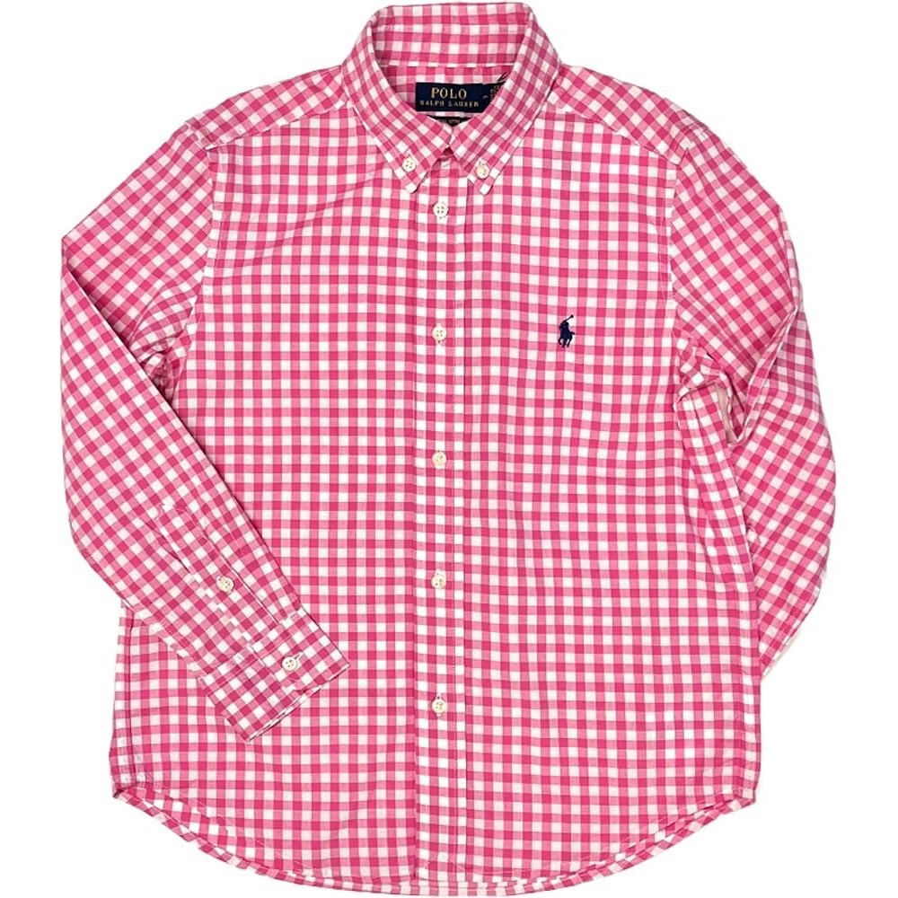 Polo Ralph Lauren Gingham Button Down Kids M(10-12) Pink White Check Long Sleeve